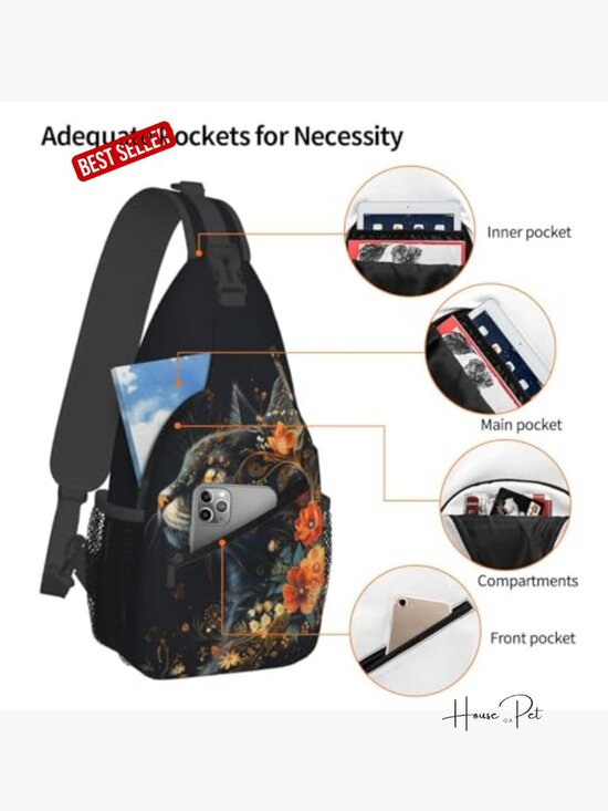 Cat Sling Backpack Crossbody Shoulder Bag Daypack Hiking Casual Sport Polyester